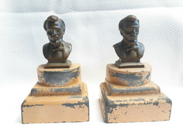 Vtg Cast Metal Bronze Lincoln Bust Set Of Bookends - £23.68 GBP