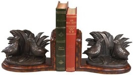 Bookends Bookend MOUNTAIN Lodge 2 Quail Birds Chocolate Brown Resin Hand... - $309.00