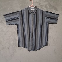 Impact Mens Dress Shirt XL Gray Blue Stripe Short Sleeve Button Up Casual Office - £15.26 GBP