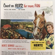 Hertz Rent A Car Vtg 1953 Print Ad Cowgirl &amp; Horse - £7.77 GBP