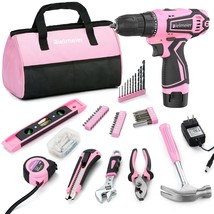 Pink Cordless 12V Lithium-Ion Power Drill Set For Women Diy,82 Pcs Drill... - $72.19