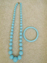Necklace + Matching Bangle Bracelet Baby Blue Costume Jewelry 2 Pc Set Vtg 60s - £7.77 GBP