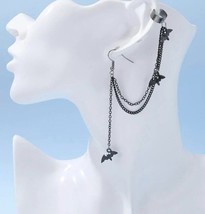 2 piece chain cuff earring with bat charm - 2 black earring - £9.62 GBP