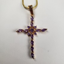 18 kt Gold Filled Hollow Amethyst Lite Purple Crystal Cross with 19&quot; Chain - $72.77
