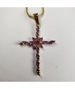 18 kt Gold Filled Hollow Amethyst Lite Purple Crystal Cross with 19&quot; Chain - $98.84 CAD