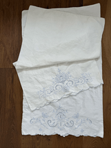 2 Vintage Queen Size Pillowcases Tonal Embroidered Floral Hemstitch Edge - $28.80