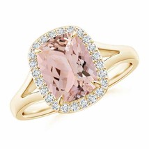 ANGARA Claw-Set Cushion Morganite Split Shank Ring in 14K Gold (AAA Size-9x7) - £1,217.01 GBP