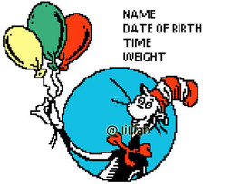 New Dr Seuss Cat Birth Announcement Counted Cross Stitch Pattern Chart - £3.91 GBP