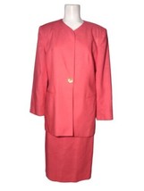 Vintage Oleg Cassini Single Breasted Skirt Suit Size 10 Coral Gold Butto... - £29.87 GBP
