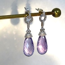 Purple Amethyst Teardrop 925 Sterling Silver Briolette Pierced Earrings, TJC - £48.09 GBP