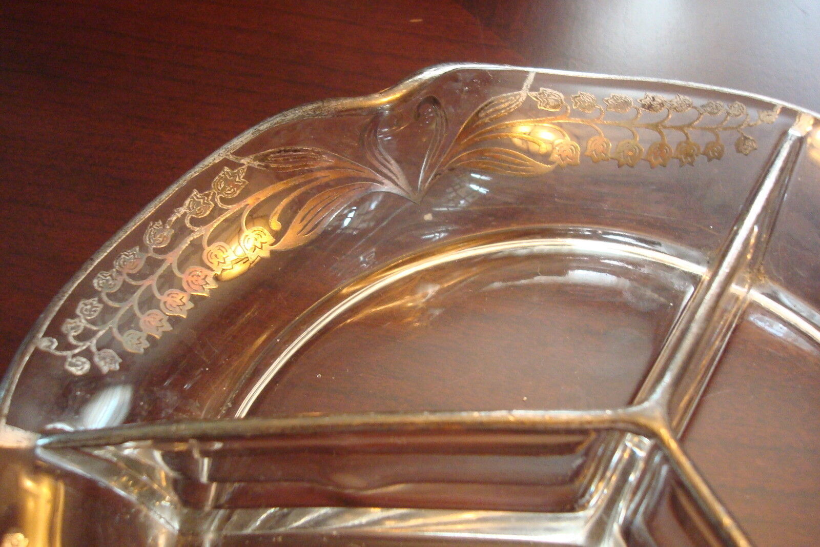 Vintage  Glass Crystal 3 division Fluted Bowl Sterling Overlay, 2&quot; x 9&quot; ... - $21.77