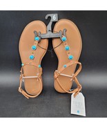 New w/Tags Time and Tru Women&#39;s Jeweled T-Strap Brown Flat Sandal Free S... - $19.79