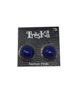 Treska Fashion Finds Earrings Hammered Metal Blue Stone Oval 213 Women Jewelry - £11.10 GBP