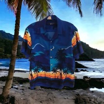 Vintage Kennington California Hawaiian Palms Sailboat Button Up Shirt Size Large - £18.69 GBP