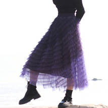 Purple Layered Tulle Midi Skirt Womens A-line Plus Size Holiday Tulle Skirt image 2