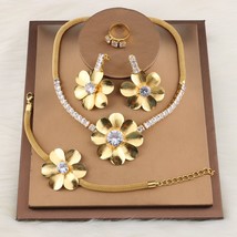 Fashion Women Dubai Weddings Jewelry Set Big Flower Cubic Zircon Luxury Necklace - £37.30 GBP