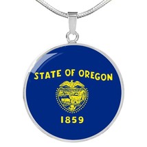 oregon State Flag Necklace Stainless Steel or 18k Gold Circle Pendant 18-22&quot; - £30.32 GBP+