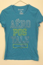 Womens Aeropostale Blue Cap Sleeve Cotton Blend T Shirt Size L - $10.95