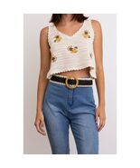 Boho Whipstitch Raffia Belt with Wooden Round Buckle Black - $363.21 MXN