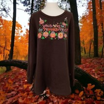 Quacker Factory Halloween Top L Sweatshirt Brown Embellished Witchy Embroidery  - $22.76