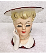 OLD Head Vase Woman w Gloved Hand Pearls and Dangle Earrings Original Ta... - $84.15