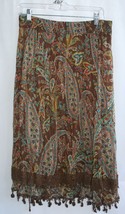 Krazy Kat Brown Turquoise Cream Paisley Skirt Size L #8363 - £11.25 GBP