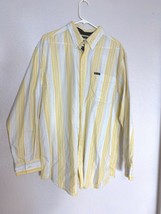 Chaps Mens Sz L Long Sleeve Button Up Shirt Top Yellow Gray White Striped - $11.88