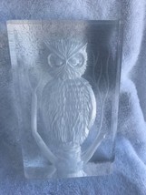 Vintage Lucite Box OWL Artist Signed M Cox Acrylic Art Reflection 3D 5.5 in tall - £27.23 GBP