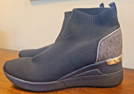 Michael Kors Skyler Booties MK Wedge Sneakers Pull-on Black Stretchy US Size 9 - £70.69 GBP