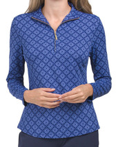 Nwt Ladies Cabana Life Blue &amp; Navy Long Sleeve Mock Golf Tennis Shirt L &amp; Xl - £43.01 GBP