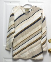 Liz Claiborne Lizwear S-M P Womens White/Brown/Blue/Beige LS Knit Sweater 40&quot; - £10.35 GBP