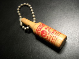 Carstairs White Label Blended Whiskey Key Chain Wooden Bottle with Red Print - $7.99
