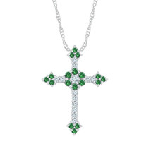 10kt White Gold Womens Round Lab-Created Emerald Cross Pendant 7/8 Cttw - £423.49 GBP