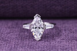 Three Stone Wedding Ring, 2.5 Ct Marquise &amp; Baguette Cut Engagement Ring... - $58.46+