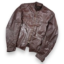 Brooks Leather Sportswear Jacket Mens 42 Brown Cafe Racer Moto Talon Zip - $123.74