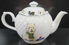 Hudson &amp; Middleton Scottie Dog Teapot &amp; Lid Set Swirl White Bone China E... - £52.18 GBP