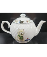 Hudson &amp; Middleton Scottie Dog Teapot &amp; Lid Set Swirl White Bone China E... - £52.07 GBP