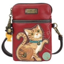 ORANGE TABBY CAT CELLPHONE CROSSBODY BURGUNDY CHALA - $39.11