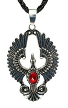 Phoenix Necklace Pendant Rising Bird Protection Amulet Silver Wing Red CZ Cord  - £4.92 GBP