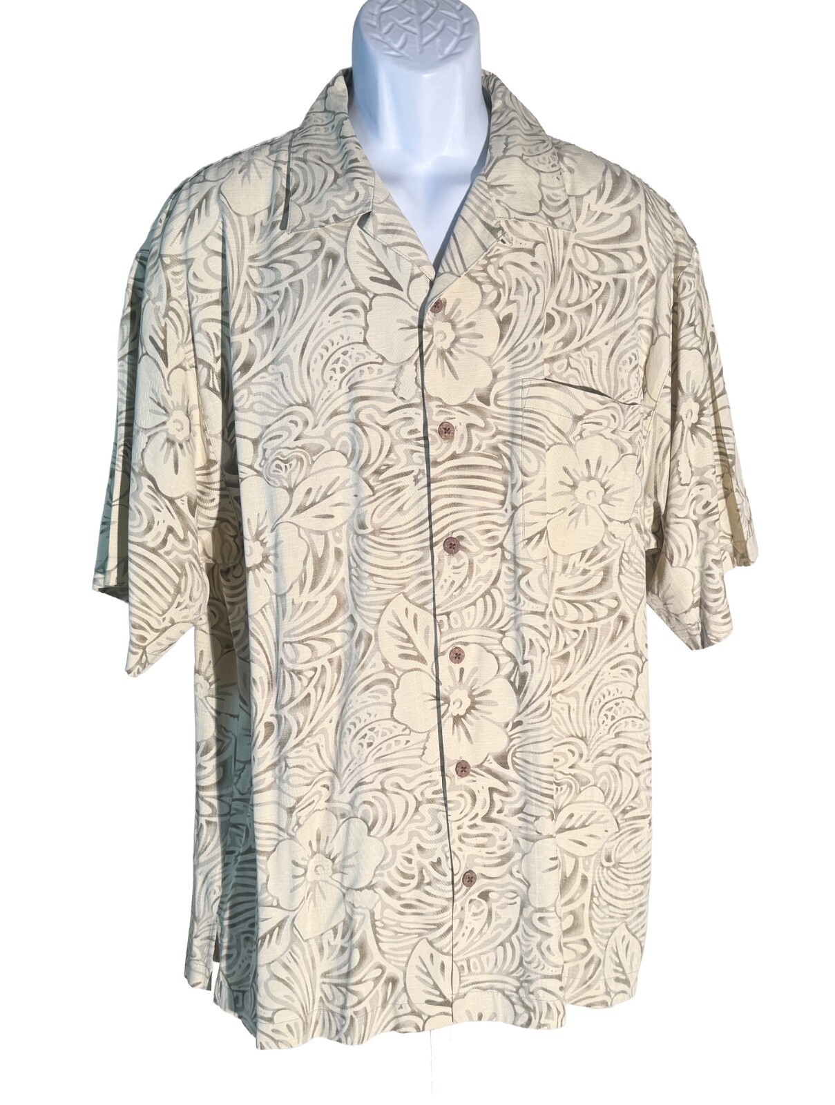 TOMMY BAHAMA Men&#39;s Short Sleeve Button Down Floral Silk Shirt Cream Large - $22.76