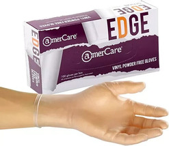 Edge Amer Care Vinyl Powder Free GLOVES-100 Gloves Per BOX- SMALL/MEDIUM/LARGE/XL - £11.62 GBP