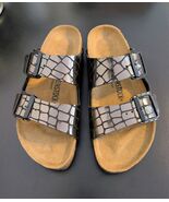 Birkenstock Arizona Gator Gleam Metallic Silver Sandals Women’s 7.5 38 N... - $79.19