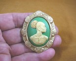 (CA20-22) RARE African American LADY white + green CAMEO Pin Pendant JEW... - £26.89 GBP