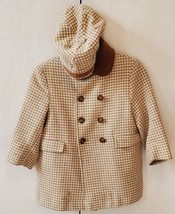 Vintage Toddler 3T Houndstooth Coat &amp; Hat Set Tan White Fancy Child&#39;s Ja... - $34.45