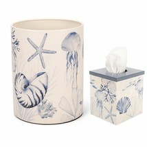 Round Bathroom Trash Can and Tissue Box Holder Set, Beach, 2 Pieces - $2,043.97 MXN