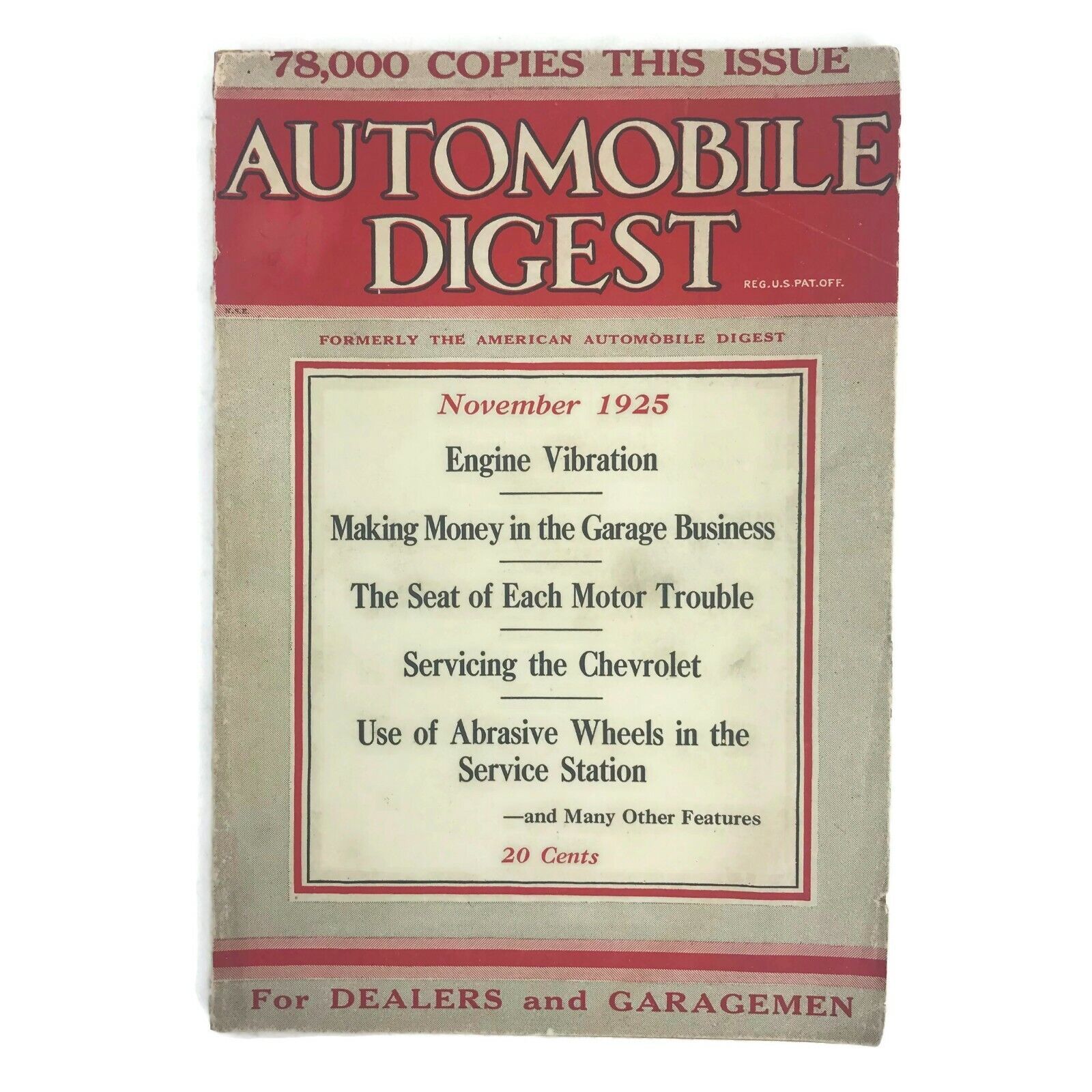 Vintage November 1925 Automobile Digest Magazine Cars Chevrolet Repair Engine - $23.33