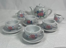 Miniature Tea Set  Mini Porcelain 13pc Doll House Flower Theme - $10.40