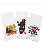 Kinara Set of 3 Cowgirl Country Cotton Print Kitchen Towels - £14.99 GBP