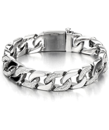 Men&#39;s Stainless Steel Curb Chain Bracelet Silver Color High Polished wit... - £32.72 GBP+