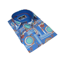 Men's Sports Shirt by MIZUMI Medallion Printed Soft Feel Short Sleeves M646 Blue image 11